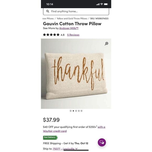 Andover Mills Home Textiles Gauvin Be Thankful Cotton Throw Pillow Tan - Picture 2 of 6